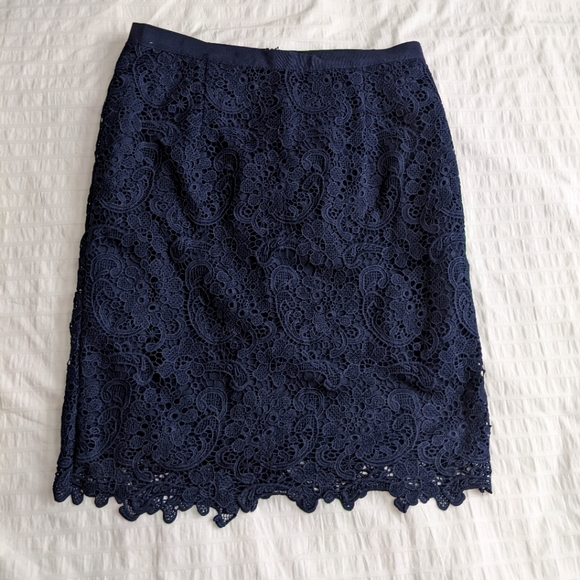 Formal Navy Lace Midi Skirt - Picture 1 of 6